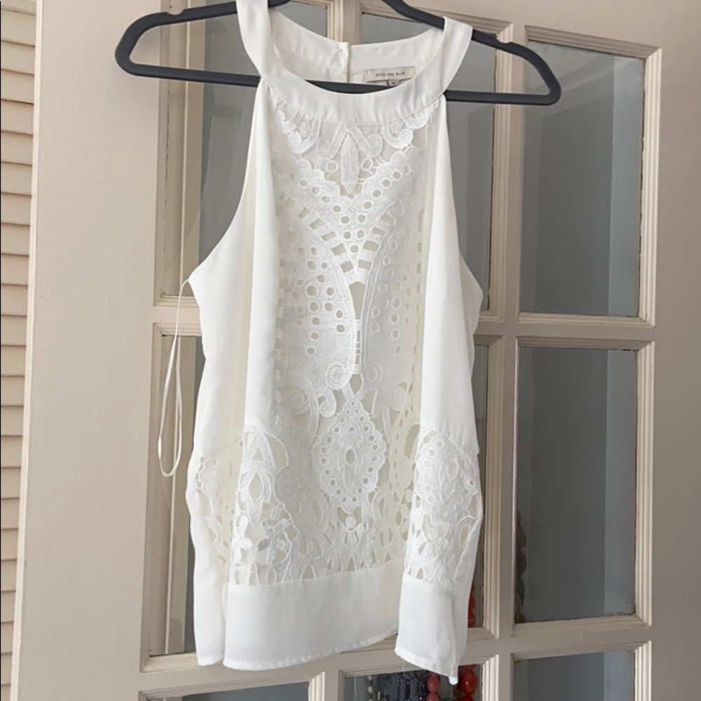 Skies Are Blue Bekah Crochet Overlay Halter Blouse